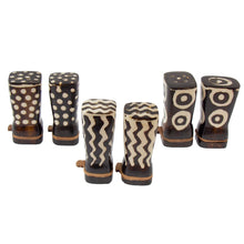 Load image into Gallery viewer, African Natural Bone Salt &amp; Pepper Shakers, Traditional Batik Designs
