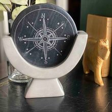 Load image into Gallery viewer, Compass Soapstone Sculpture, Dark Gray Stone
