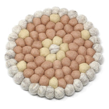 Load image into Gallery viewer, Hand Crafted Felt Ball Trivets from Nepal: Round Flower Design, Pink - Global Groove (T)
