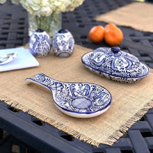 Load image into Gallery viewer, Handmade Pottery Spoon Rest, Blue Flower - Encantada
