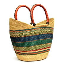 Load image into Gallery viewer, Bolga Tote, Mixed Colors with Leather Handle - 18-inch

