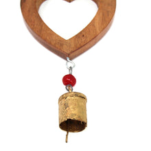 Load image into Gallery viewer, Handcrafted Wood Heart Chime with Iron Bell
