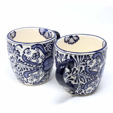 Load image into Gallery viewer, Rounded Mugs - Blue Flowers Pattern, Set of Two - Encantada
