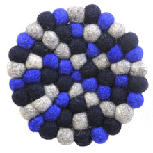 Load image into Gallery viewer, Hand Crafted Felt Ball Coasters from Nepal: 4-pack, Chakra Dark Blues - Global Groove (T)
