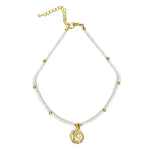 Load image into Gallery viewer, White Glass Bead Choker with Brass Coin Pendant

