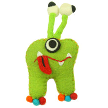 Load image into Gallery viewer, Hand Felted Green Tooth Monster with Bug Eyes - Global Groove
