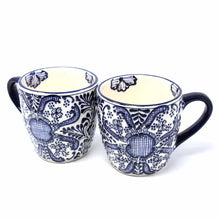 Load image into Gallery viewer, Rounded Mugs - Blue Flowers Pattern, Set of Two - Encantada
