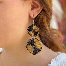 Load image into Gallery viewer, Maasai Bead Double Circle Dangle Earrings, Gold and Black
