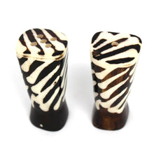 Load image into Gallery viewer, African Natural Bone Salt &amp; Pepper Shakers, Traditional Batik Designs
