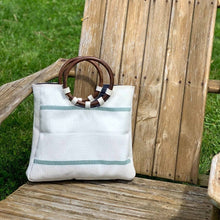Load image into Gallery viewer, Firehose Wood Handled White Bag
