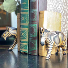 Load image into Gallery viewer, Carved Wood Zebra Book Ends, Set of 2
