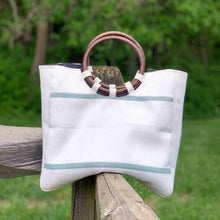 Load image into Gallery viewer, Firehose Wood Handled White Bag
