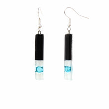 Load image into Gallery viewer, Long Rectangle Glass Dangle Earrings, Black Tie - Tili Glass
