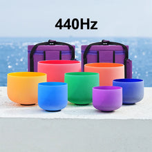 Load image into Gallery viewer, Experience the Holistic Power of CVNC 6-12 Colored Frosted Quartz Crystal Singing Bowl Set
