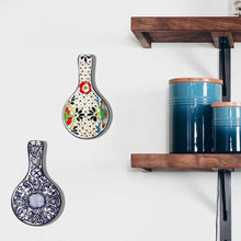 Load image into Gallery viewer, Handmade Pottery Spoon Rest, Blue Flower - Encantada
