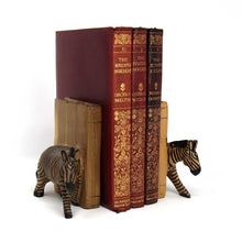 Load image into Gallery viewer, Carved Wood Zebra Book Ends, Set of 2
