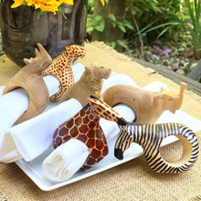 Load image into Gallery viewer, Set of Six Mahogany Wood Animal Napkin Rings - Jedando Handicrafts
