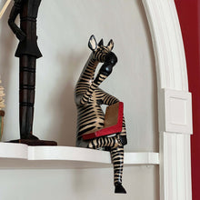 Load image into Gallery viewer, Thinking Zebra Carved Jacaranda Wood Sculpture Shelf Decor
