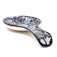 Load image into Gallery viewer, Handmade Pottery Spoon Rest, Blue Flower - Encantada
