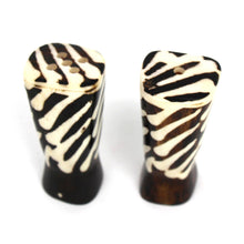 Load image into Gallery viewer, African Natural Bone Salt &amp; Pepper Shakers, Traditional Batik Designs
