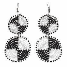 Load image into Gallery viewer, Maasai Bead Double Circle Dangle Earrings, White and Black
