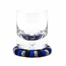 Load image into Gallery viewer, Hand Crafted Felt Ball Coasters from Nepal: 4-pack, Chakra Dark Blues - Global Groove (T)
