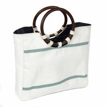 Load image into Gallery viewer, Firehose Wood Handled White Bag

