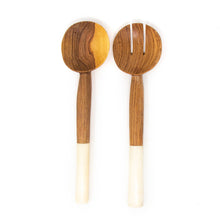 Load image into Gallery viewer, Olive Wood Salad Servers with White Bone
