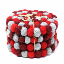 Load image into Gallery viewer, Hand Crafted Felt Ball Coasters from Nepal: 4-pack, Chakra Reds - Global Groove (T)
