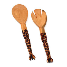 Load image into Gallery viewer, Hand-Carved Giraffe Salad Serving Set - Jedando Handicrafts
