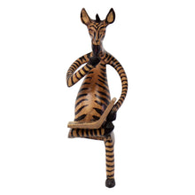 Load image into Gallery viewer, Thinking Zebra Carved Jacaranda Wood Sculpture Shelf Decor
