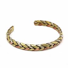 Load image into Gallery viewer, Copper and Brass Cuff Bracelet: Healing Trinity - DZI (J)

