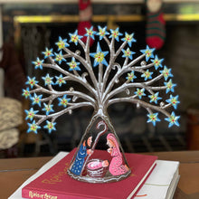 Load image into Gallery viewer, Haitian Metal Drum Tabletop Nativity with Shooting Blue Stars
