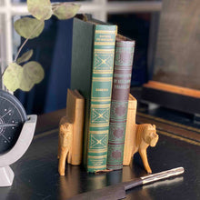Load image into Gallery viewer, Carved Wood Lion Book Ends, Set of 2
