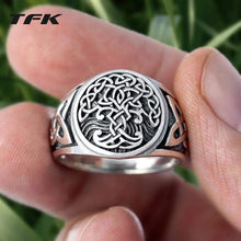 Load image into Gallery viewer, TFK Viking Tree of Life Yggdrasil Celtics Knotwork Ring Men&#39;s Stainless Steel Norse Amulet Jewellery
