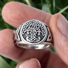 Load image into Gallery viewer, TFK Viking Tree of Life Yggdrasil Celtics Knotwork Ring Men&#39;s Stainless Steel Norse Amulet Jewellery
